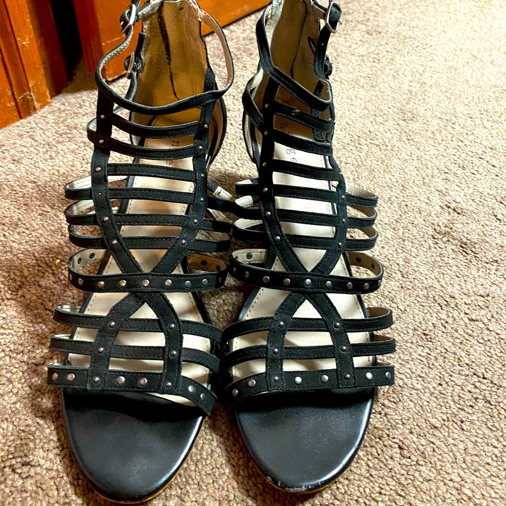 Black Leather Strappy Sandals